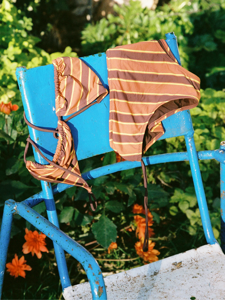 Stripes recycled triangle bikini top
