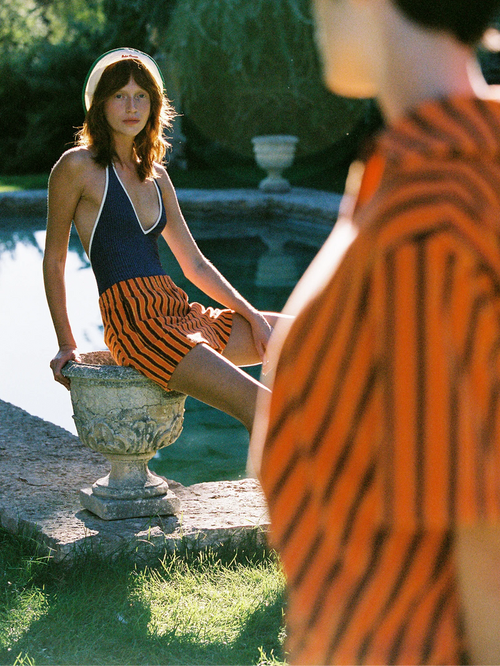 Cut-out seersuker swimsuit