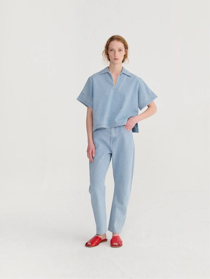 Relaxed denim polo shirt
