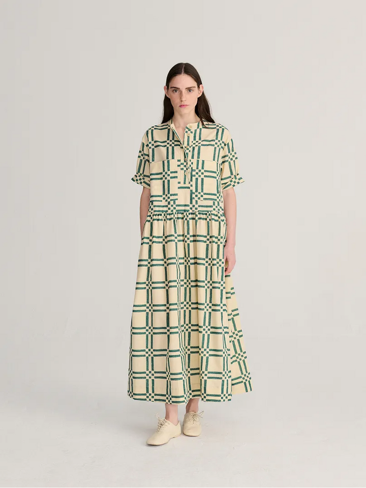 Squares all over poplin midi dress