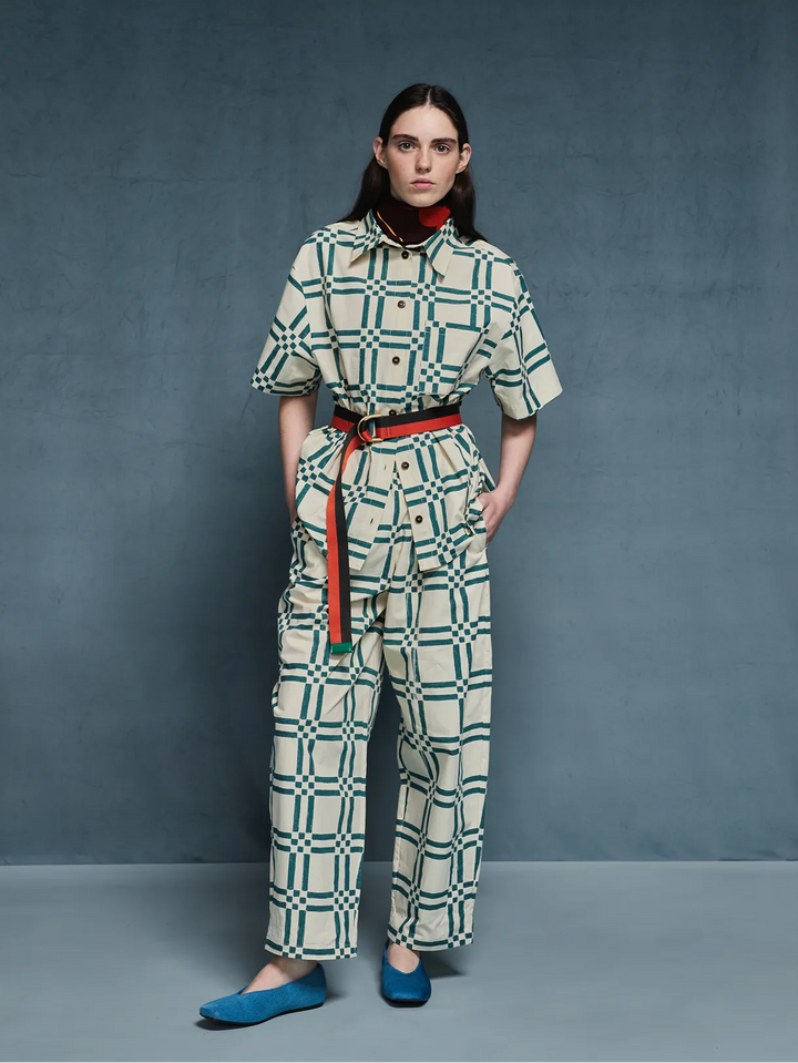 Square all over cotton baggy pants