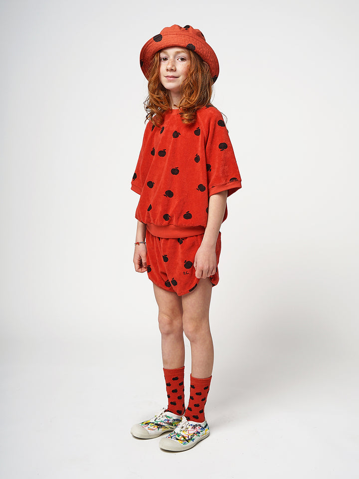 Pantalón corto rojo de rizo estampado Poma